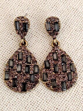 Dark gray and black crystal drop earrings